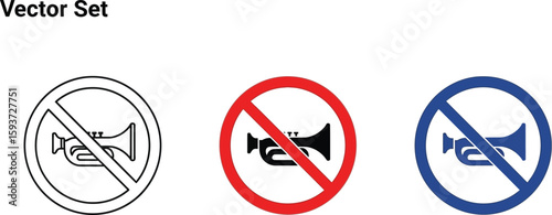 Three no honking sign icons in different colors on a white background