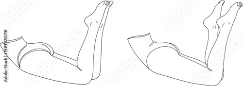 Illustration of two pairs of legs with feet in the air on white