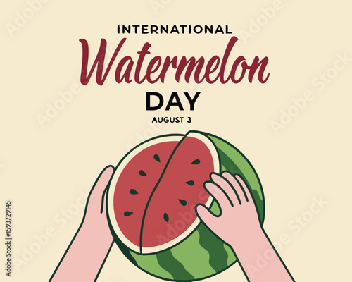 flat vector with human hands holding watermelon, perfect for ads, health campaigns, or august 3 watermelon day visuals with personal human touch.