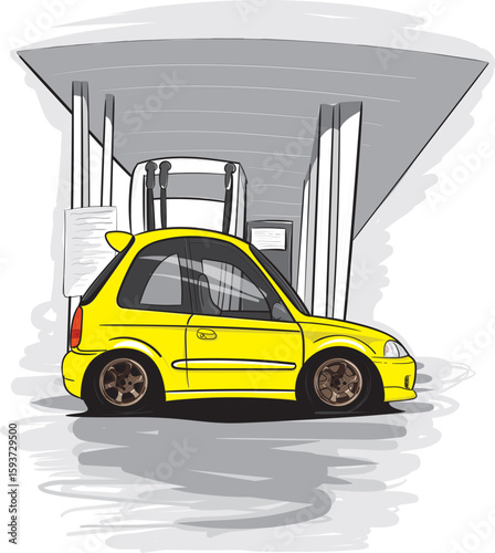 Yellow nineties sports car