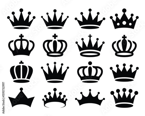 high resolution crown icons, black silhouett,e luxury design