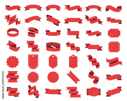 decorative red ribbon banners 3D-style graphic elements