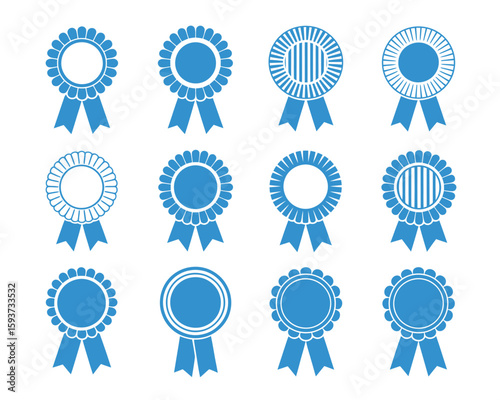 blue ribbon rosette badges minimalist award vector