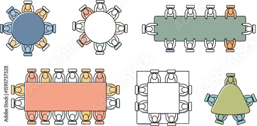 Illustration showing different table shapes with people sitting around