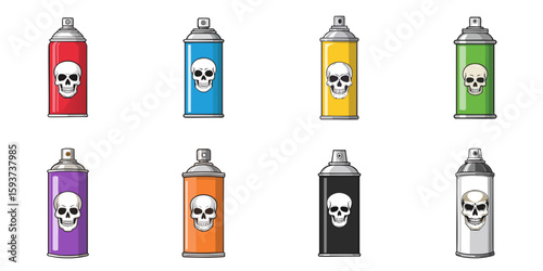 Multiple vector illustration of spray with skull picture printed on it, insecticide