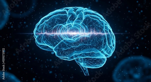 Brain activity technology concept with digital neural network and wave