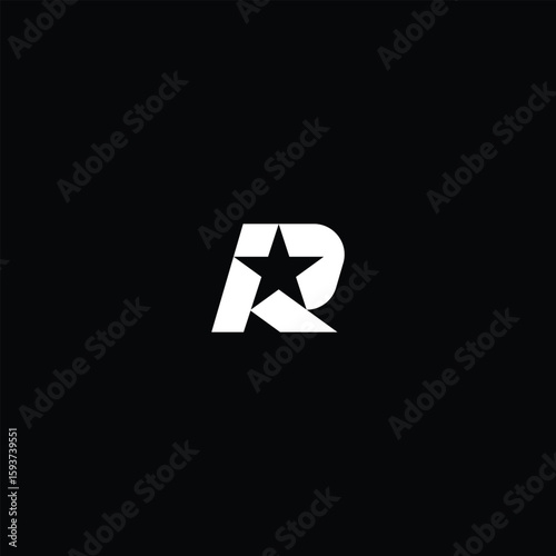 Iconic Letter R Star Sports or Games Logo isolated with black background. 