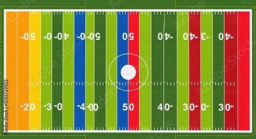 American Football Field With Colored Yard Lines For Better Visibility And Game Play