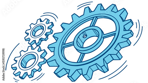 Blue gear system mechanism cogwheel engineering machine teamwork process technology concept drawing vector