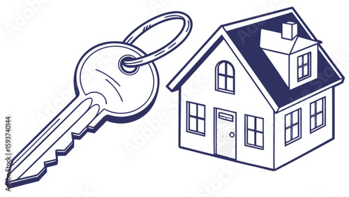 House key real estate home ownership property investment mortgage loan buying selling renting concept illustration