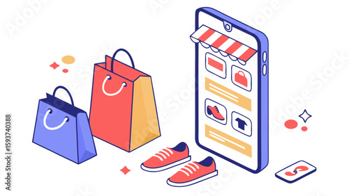 Online shopping app with bags and shoes for retail e commerce and mobile commerce for digital marketing ads