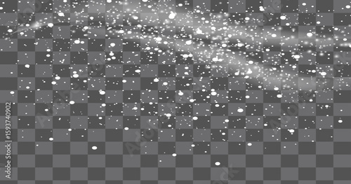 Falling snow on a transparent background. Snow clouds or shrouds. Fog, snowfall. Abstract snowflake background. Fall of snow. Vector illustrator 10 EPS.