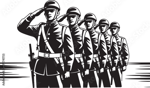 Army Saluting Soldier Black and White Clipart

