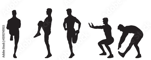 Man Stretching Silhouettes, Vector Illustration Isolated on White Background.