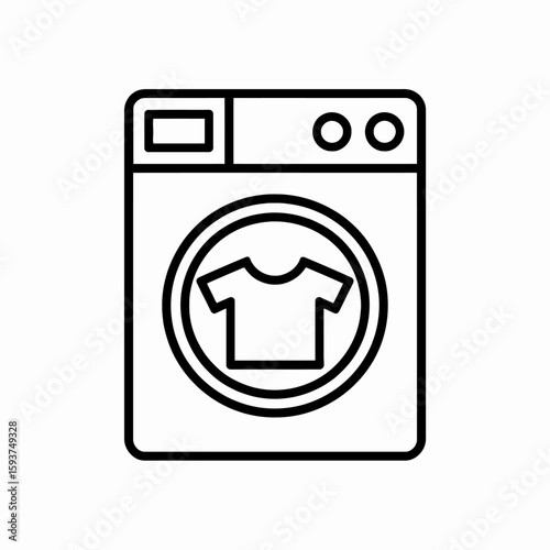 Simple line drawing of a washing machine with a t shirt inside isolated on white background