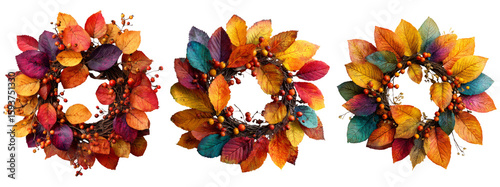 Colorful Autumn Leaves Wreaths on Transparent Background for Decor
