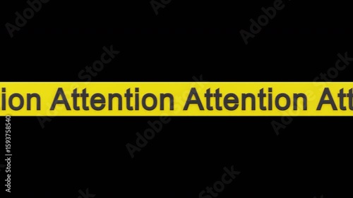 Scrolling 3D Attention Warning Tape, 4K Animation, Alpha Channel