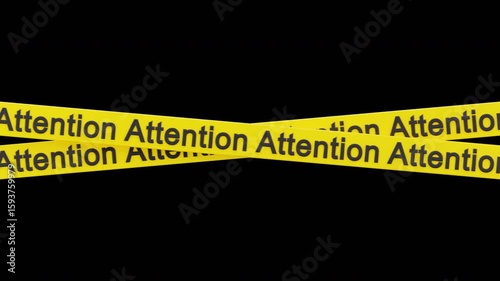 Crossed 3D Attention Warning Tapes, 4K Animation, Alpha Channel