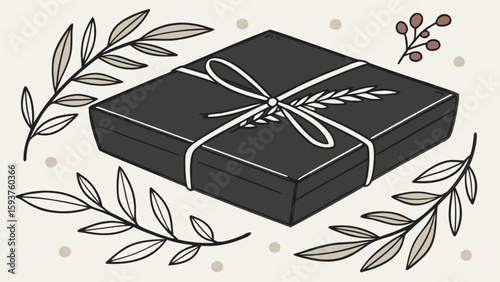 Elegant gift box with ribbon and botanical elements for special occasion present and birthday celebration design
