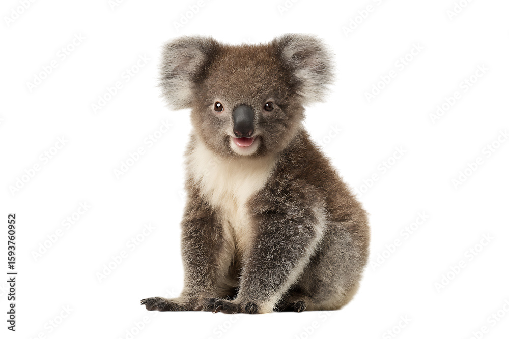 Fototapeta premium Cute koala sitting, isolated on black background.