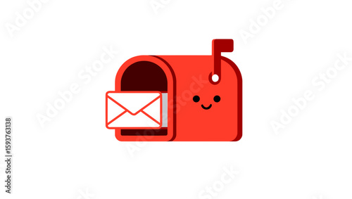 Illustration of a red mailbox with a letter inside and a smiling face on the side of the box