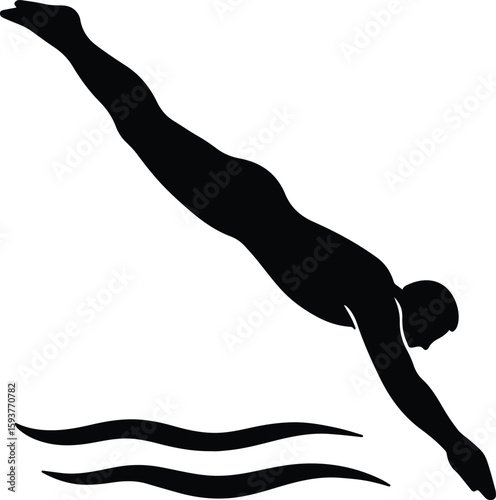 Silhouette diver plunges into water sport hobby Vector Illustrator