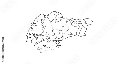 Singapore Island Nation Outline Map with Administrative Borders