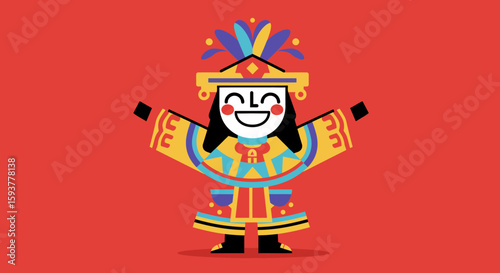 Vibrant Woman Dancing in Traditional Folk Costume Illustration