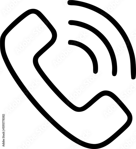 Black and white line drawing of a ringing telephone handset icon.
