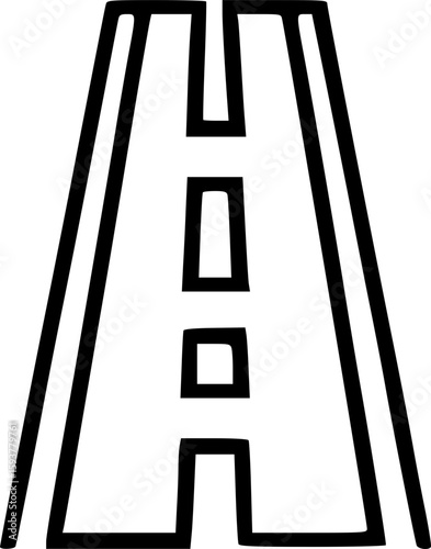 A simple line drawing depicts a two-lane highway stretching towards the viewer.