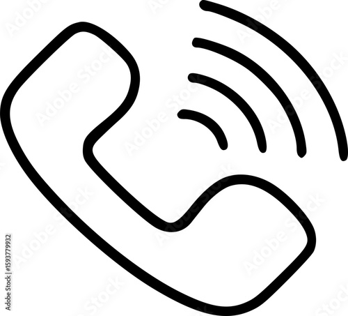 Simple black line drawing of a telephone receiver with outgoing call signal.
