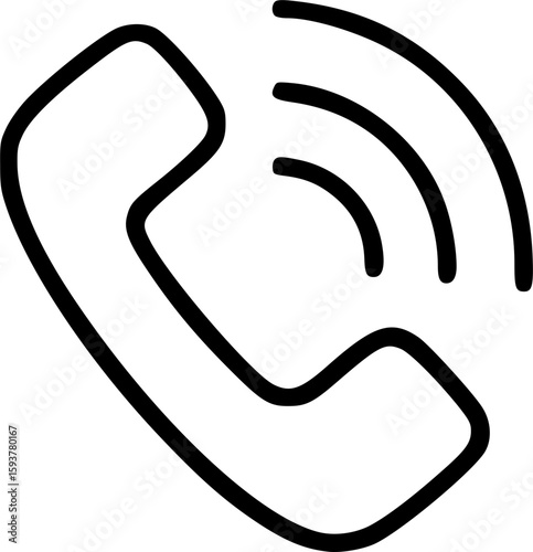 Simple line drawing of a telephone handset with radiating sound waves, representing communication.