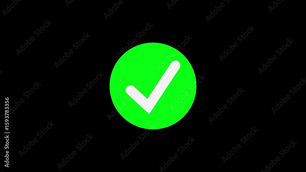 Green check mark inside a circle representing approval or verification on black background Green check mark inside a circle representing approval or verification on black background
