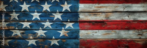 Rustic American flag on weathered wooden planks