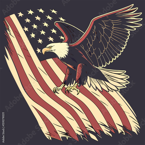 Vector art of eagle soars over flag