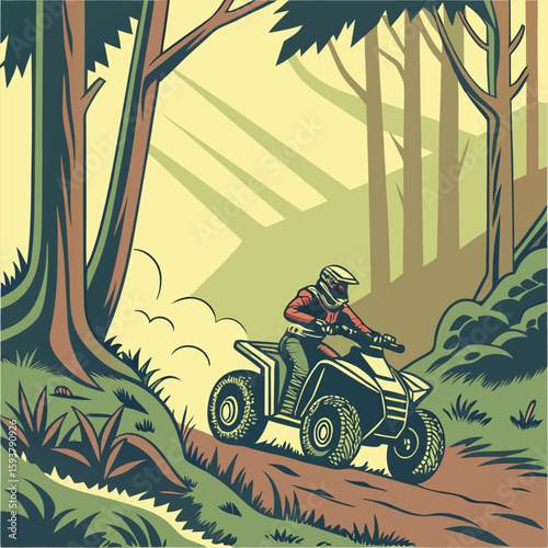 Vector art of atv in the forest