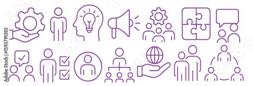 Thin Line HR Management Icons - Business Process & Team Collaboration - Vector Collection