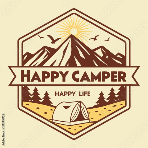 Vector art of happy camper in nature
