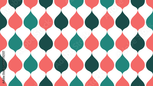 Repeating pattern of stylized teardrop shapes in coral green and white