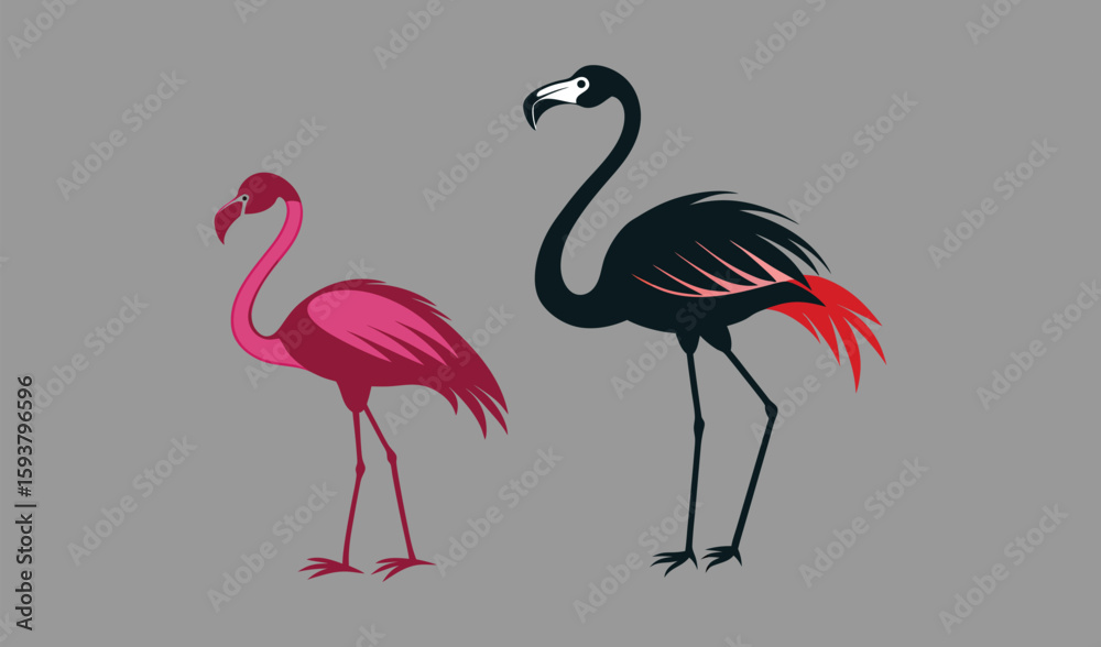 Obraz premium Pink flamingo vector illustration, a cute cartoon bird silhouette with a wild tropical nature vibe