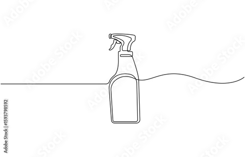 Continuous one line drawing of water spray bottle, Disinfectant, Barber, Gardener, concept, simple linear style. Fresh washing and dry cleaning. Doodle vector illustration.