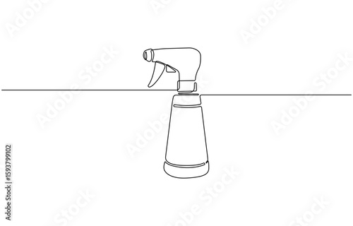 Continuous one line drawing of water spray bottle, Disinfectant, Barber, Gardener, concept, simple linear style. Fresh washing and dry cleaning. Doodle vector illustration.