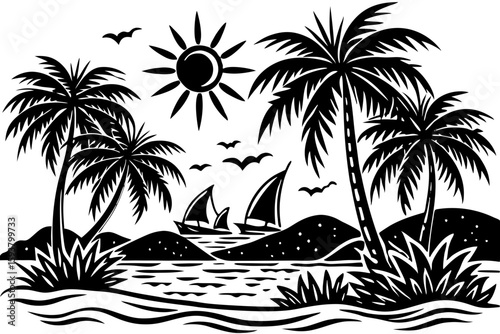 vector illustration of a tropical beach with palms