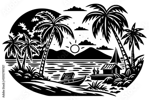 vector illustration of a tropical beach with palms
