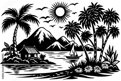 vector illustration of a tropical beach with palms