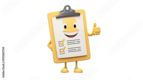 Cartoon clipboard character with thumbs up