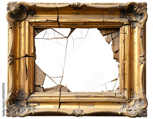 Collapsed Broken Gold Frame with Exposed Wood