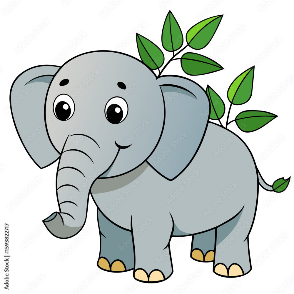 Obraz premium Cute funny baby elephant isolated on white background. Grey baby eleplant vector illustration.