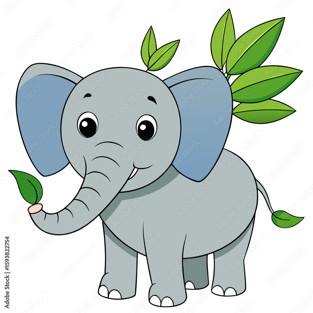 Naklejka premium Cute funny baby elephant isolated on white background. Grey baby eleplant vector illustration.