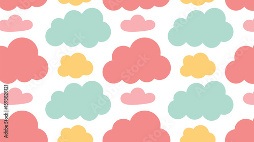 Seamless pattern with colorful clouds against a light beige background